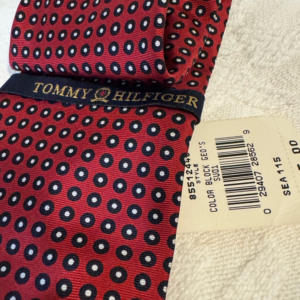 Vintage Tommy Hilfiger Red Black White Tie Circles Silk Made USA